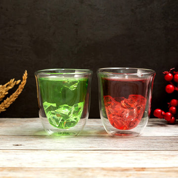 Borosilicate Double Wall Diva Glasse, Insulated Mug for Hot Cold Mug Tea Coffee, Drinking Glasses,Water Glasses, juice, Microwave & dishwasher safe, Lightweight-Transparent - 200 ml - Pack of 2